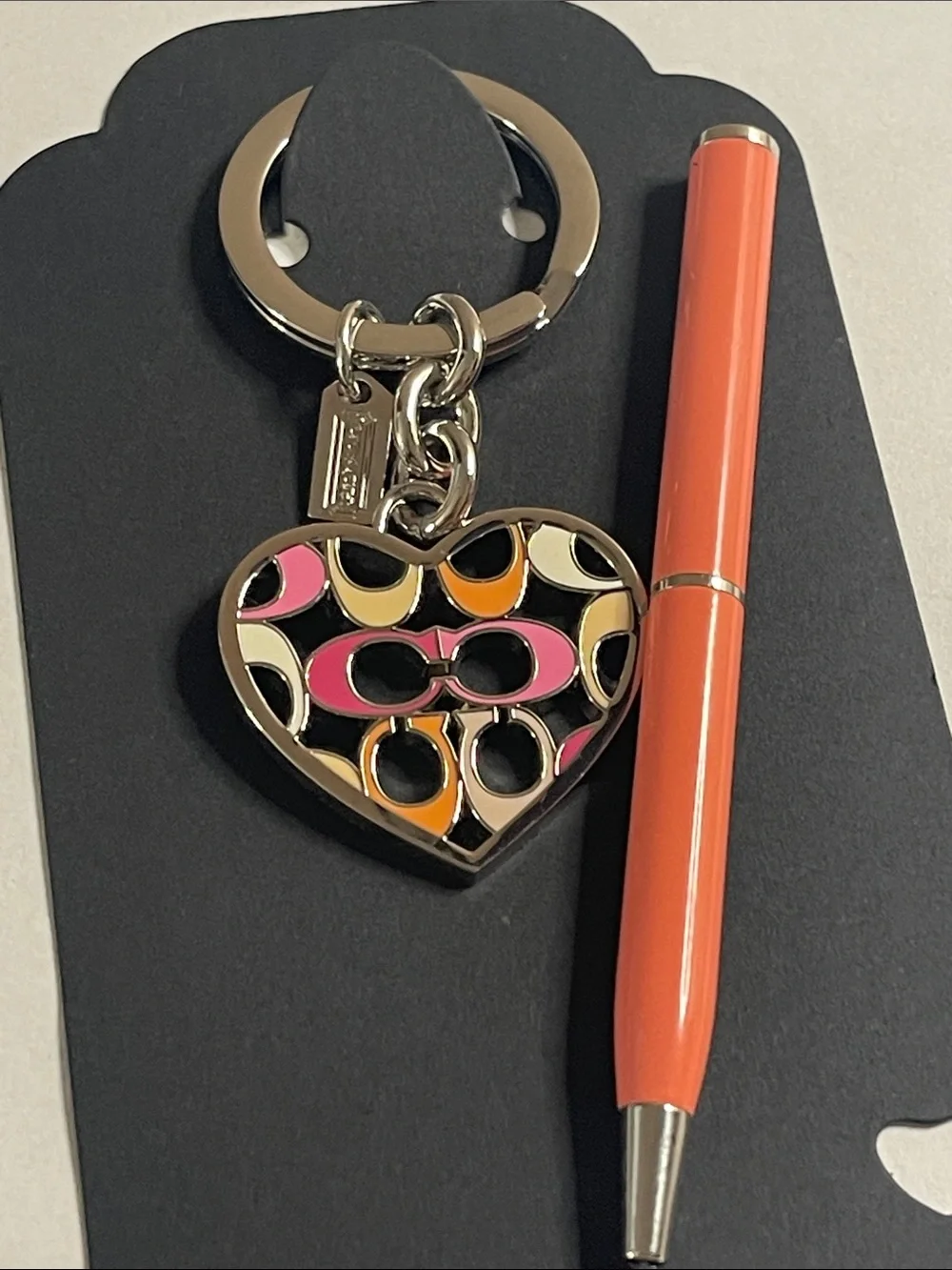 COACH Multicolor Enamel Signature Heart Keyring Charm and Coach Pen